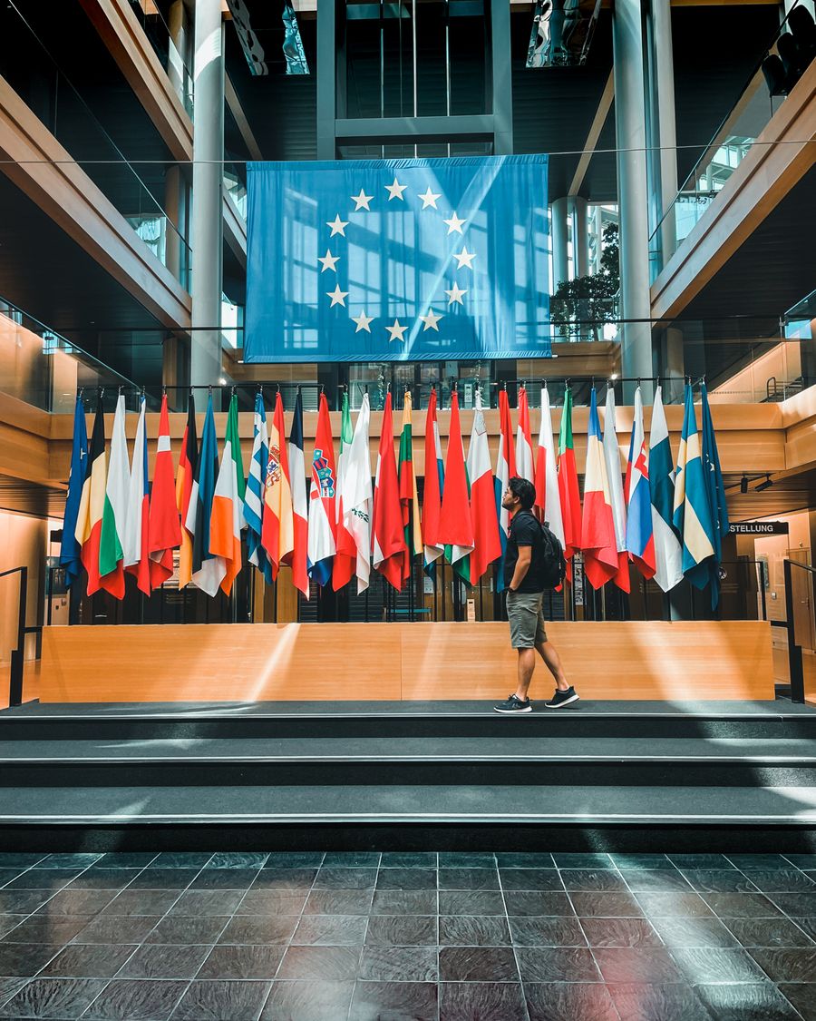 European Union flags outside the European Parliament in Strasbourg